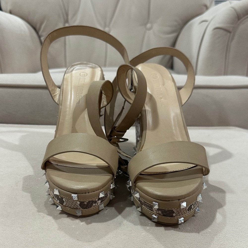 Tan Platform Sandals Metallic Studs